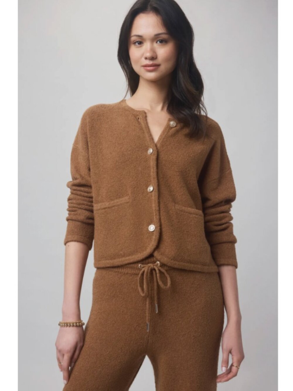 Splendid x @Cellajaneblog Button Up Boucle Cardigan Caramel XS NWT